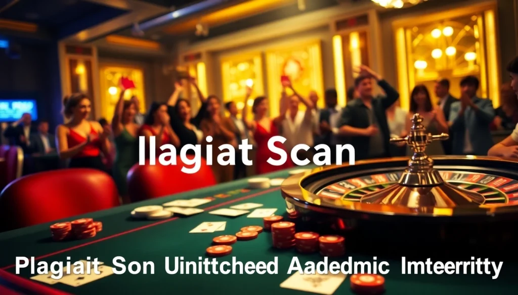 Plagiat Scan ensuring academic integrity amidst thrilling casino tables and poker action.