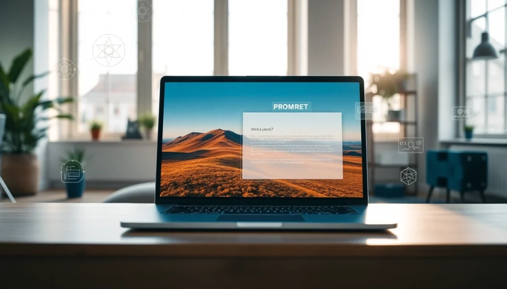 Image to prompt generator demonstration showing detailed analysis on a laptop screen in a modern workspace.