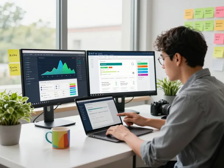 Dynamic workspace demonstrating the effectiveness of an SEO Audit Tool with colorful metrics and reports.