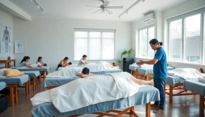 Engaging classroom scene at Chiang Mai Massage School, showcasing students practicing advanced massage techniques under expert guidance.