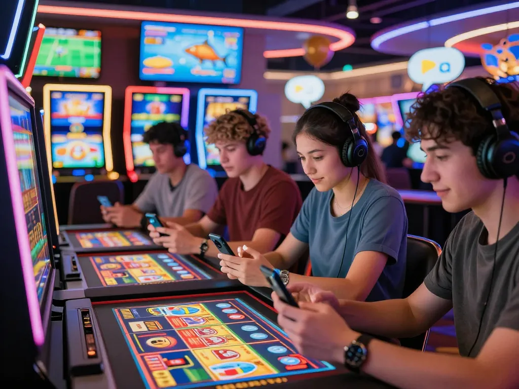 Friends enjoying a vibrant online gaming experience with TG88, featuring slot games and sports betting in a lively digital casino.