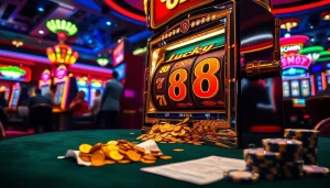Players enjoying the thrilling Lucky 88 slot machine experience with vibrant lights and excitement.