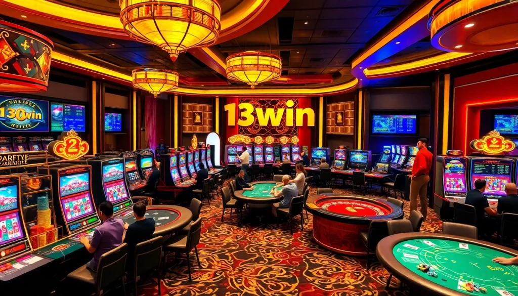 Experience the excitement of gambling at 13win with vibrant casino tables and enthusiastic players.
