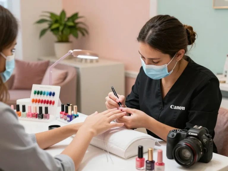 Luxurious nail salon showcasing nail services and vibrant polish colors for a chic manicure experience.