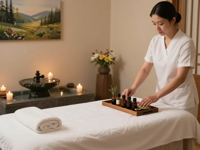 Ingyedong마사지 therapy session setup with calming ambiance and soothing elements.