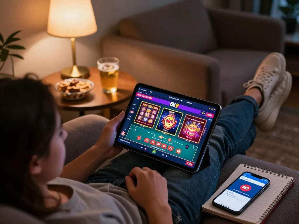Player enjoying a dynamic Ok9 online gaming session on a tablet showcasing various casino games.