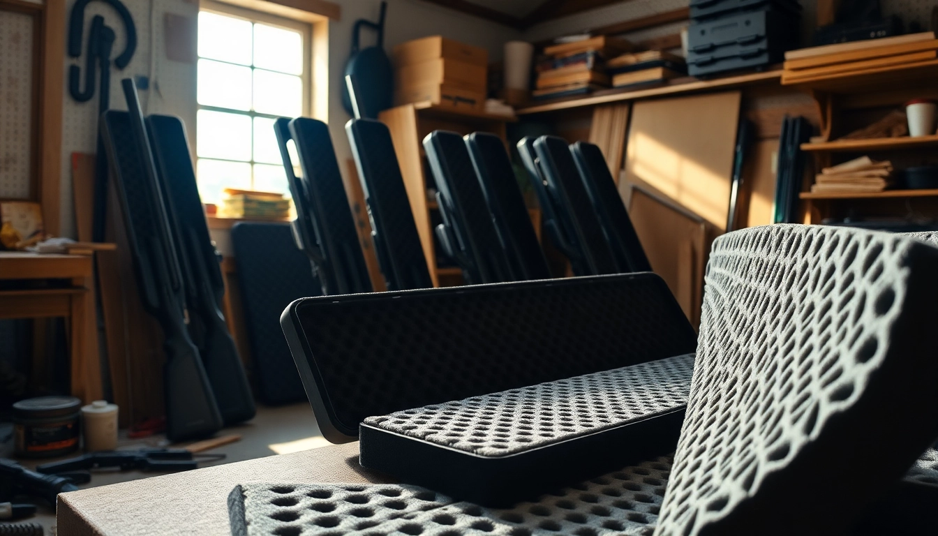 Custom foam for rifle case prominently displayed in a well-organized workshop environment.
