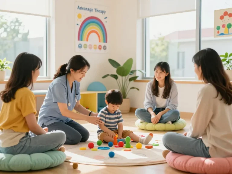 Child engaging in sensory play with an occupational therapist at Advantage Therapy, promoting growth and well-being.