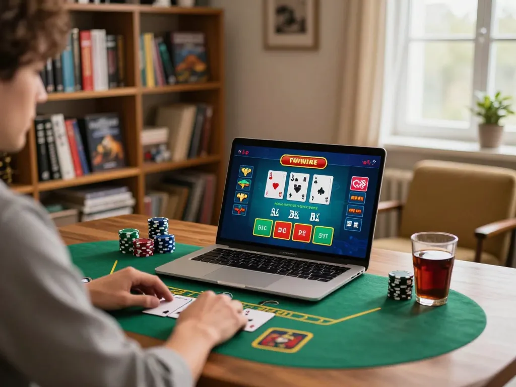 Engage in responsible online gambling with official amigogrillandco in a cozy home gaming setup featuring live dealer games.