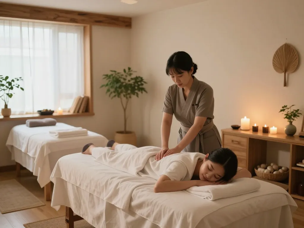 Relaxing 논현동마사지 scene in a tranquil wellness spa environment