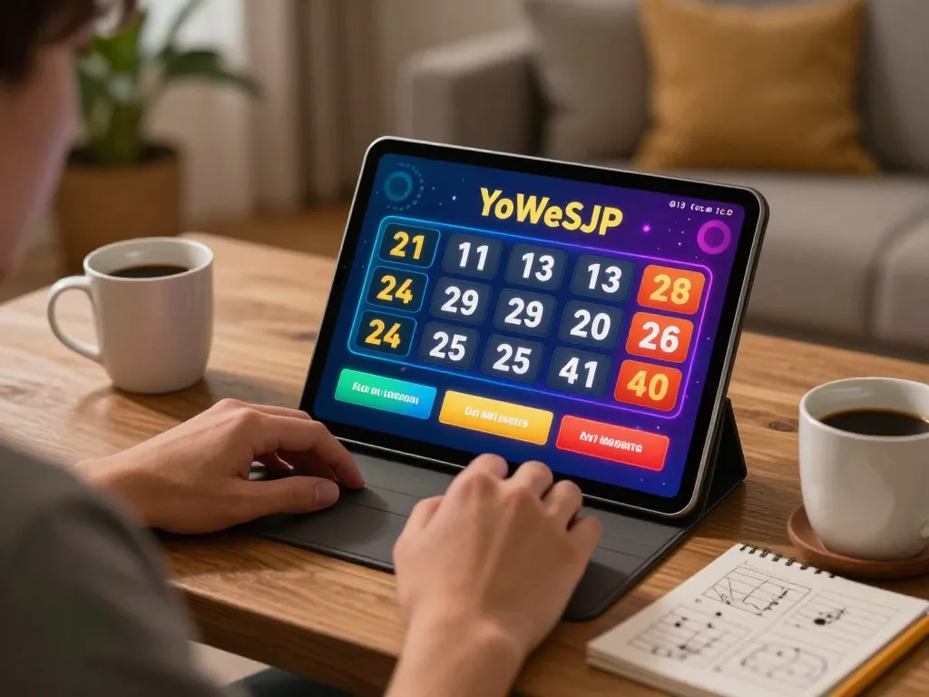 Engaging in strategic betting on YoWeSJP, showcasing online lottery game interface on a tablet.