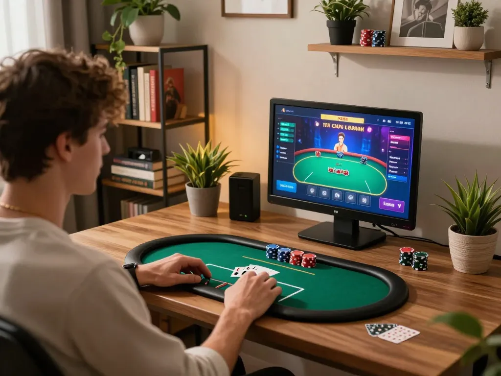 Engaging online poker gameplay on 98win9 tablet interface showcasing strategic betting.