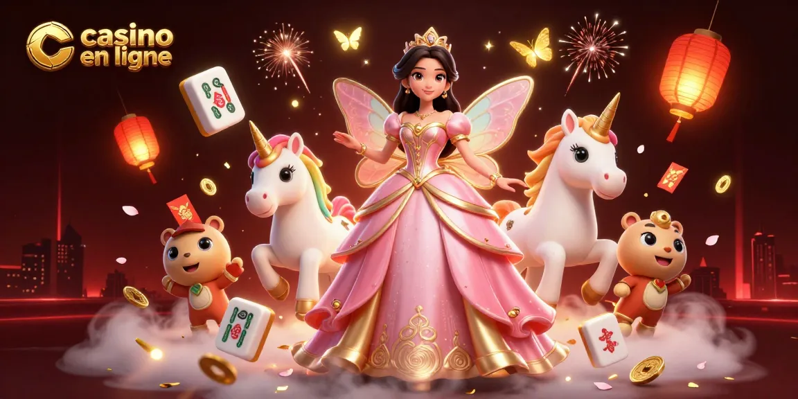 Découvrez le casino en ligne avec une illustration 3D éblouissante d'une princesse glamour et d'une licorne.