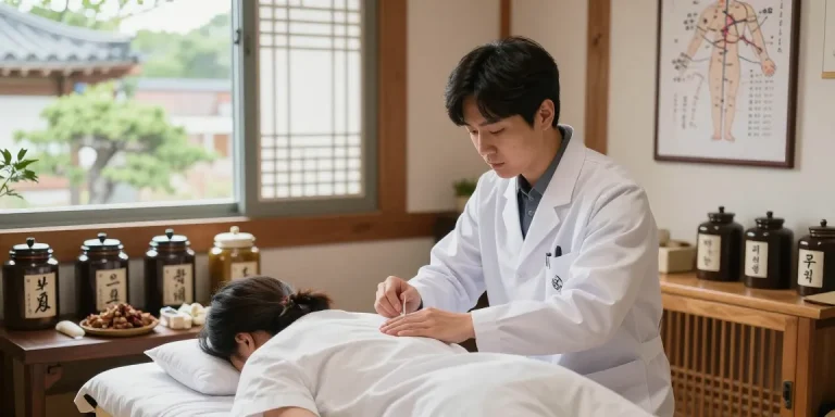 Authentic treatment session at 수원한의원 showcasing acupuncture therapy in a serene environment.
