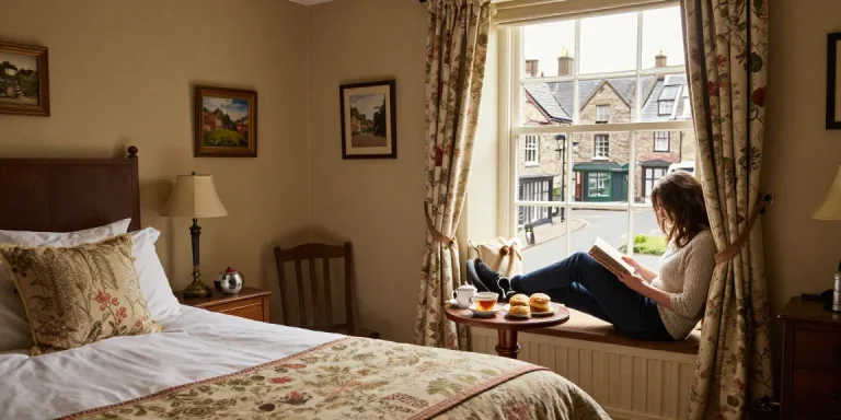 Guesthouse Skipton with cozy room, tea set, and local charm inviting peaceful stay.