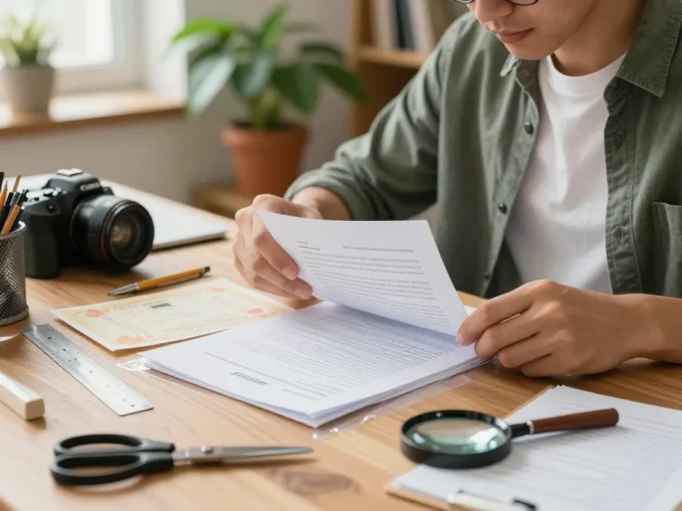 hướng dẫn bóc lớp ép plastic hà nội: Person carefully removing plastic layers from important documents in a home office.