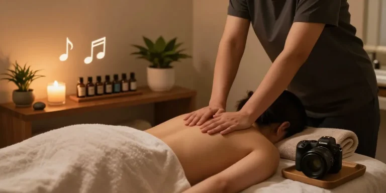 Relaxing 1인샵 massage scene with warm lighting and soothing decor.