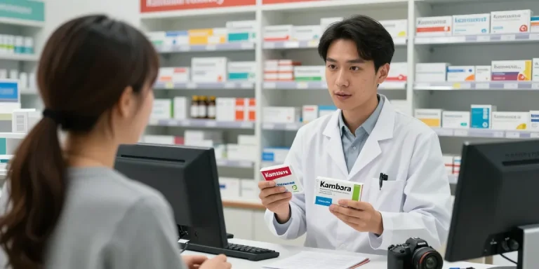 Pharmacist discussing kamagra kaufen schweiz options with a customer in a modern pharmacy.