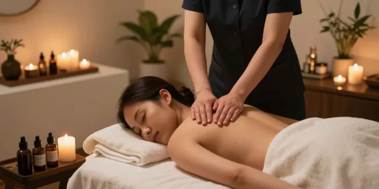 Relaxing 1인샵 massage experience in a serene spa setting with gentle lighting and soothing atmosphere.