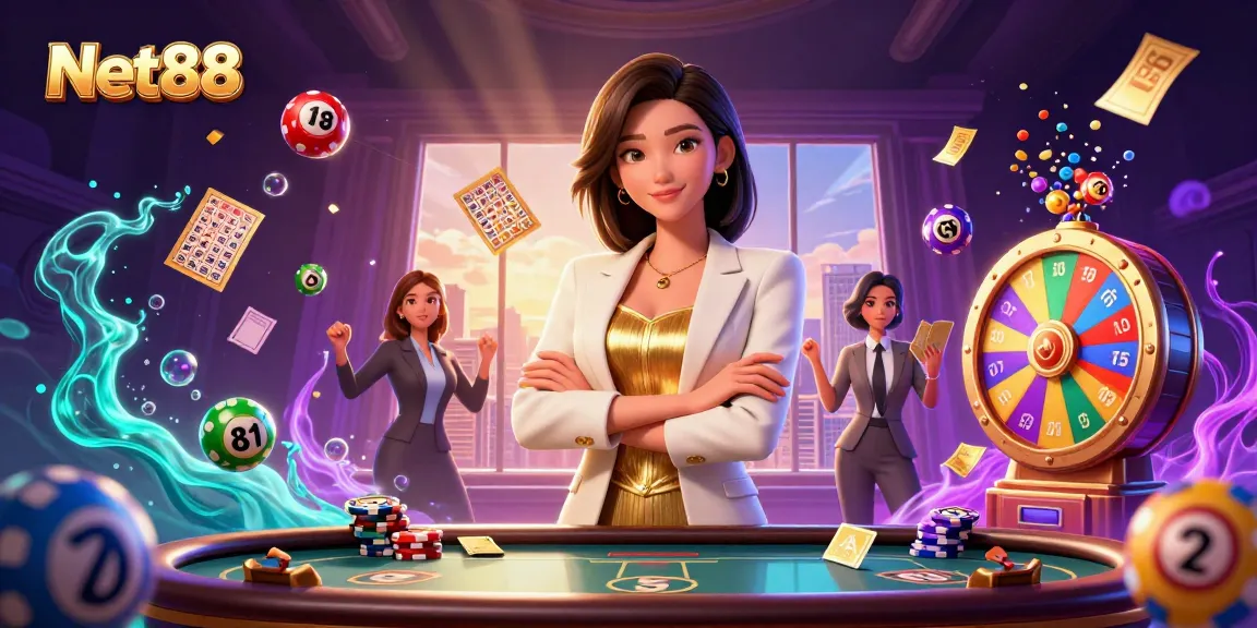Enhance your gameplay at Net88 with a vibrant 3D casino scene of winning moments!