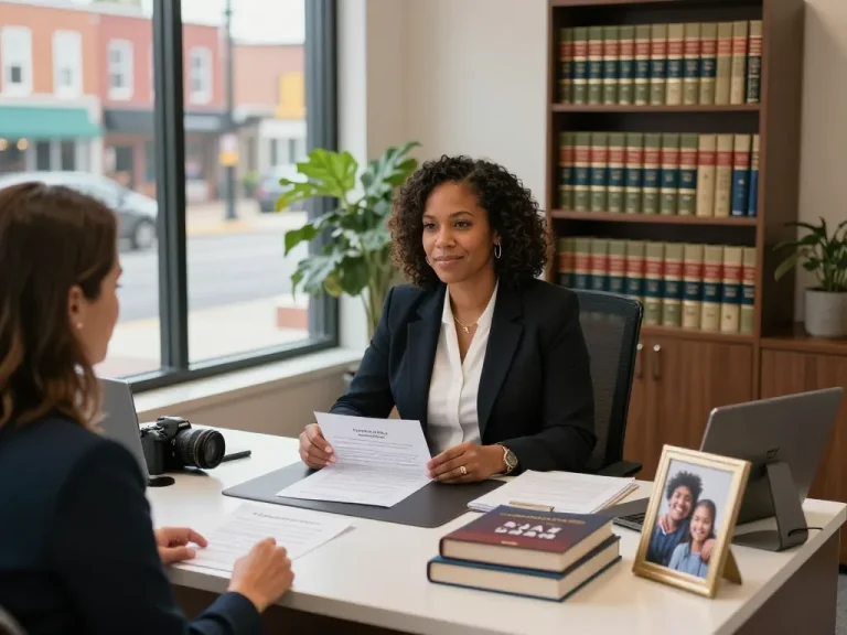 Columbia divorce lawyer Vanessa R. Dozier consulting with a client, highlighting family law expertise and supportive atmosphere.