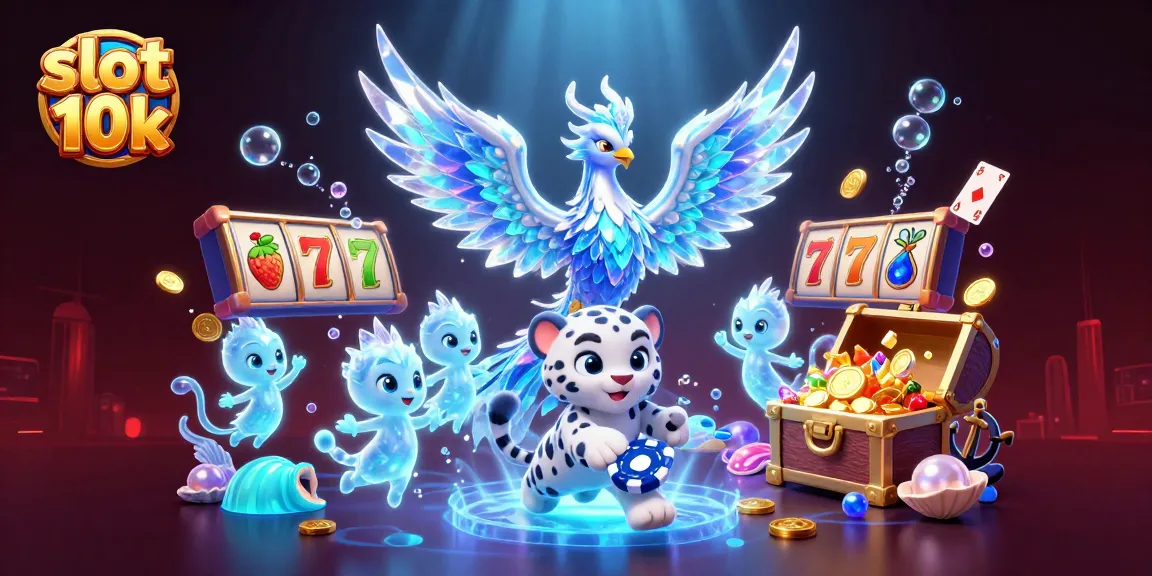 Engage with slot 10k through this vibrant 3D illustration showcasing dynamic characters and gambling elements.
