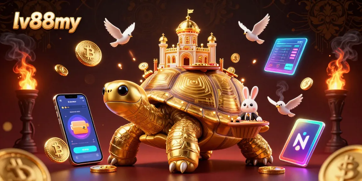 Engage in winning strategies with lv88my's thrilling casino atmosphere featuring golden tortoise and vibrant game elements.