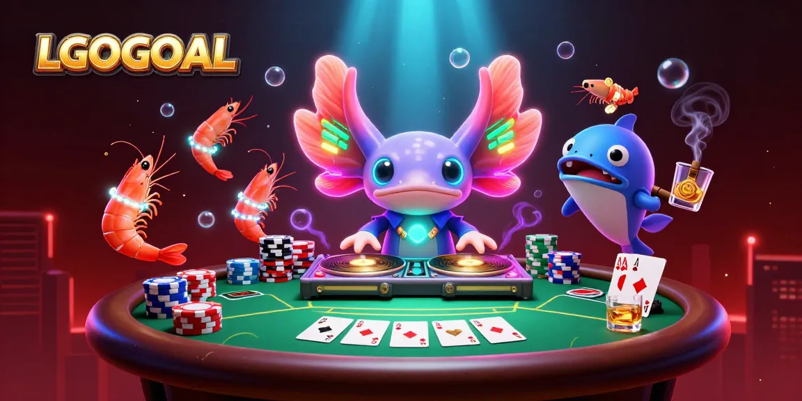 Engage with LGOGOAL's electrifying gaming scene, showcasing vibrant poker elements and characters.