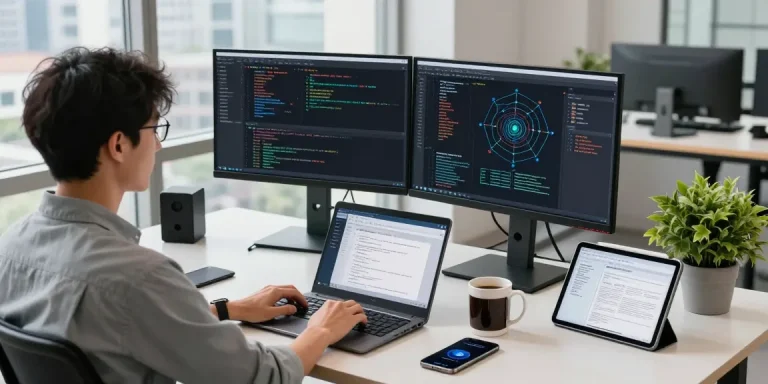 快连 software user optimizing network performance in a modern tech workspace.