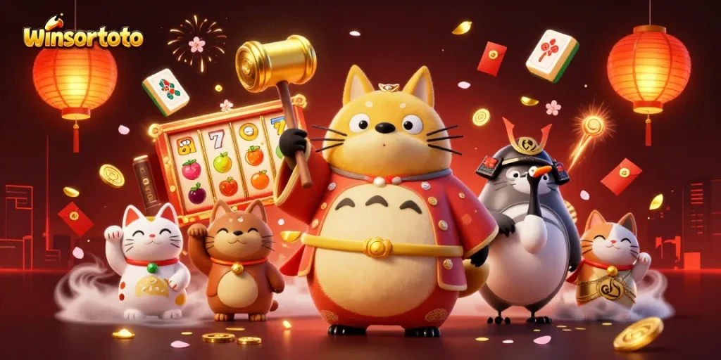 Menangkan permainan slot di winsortoto dengan keberuntungan dari tanuki dan kucing maneki-neko.