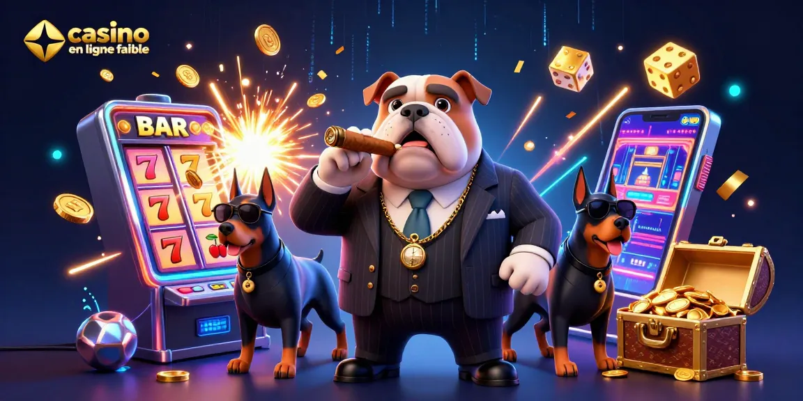 Casino en ligne fiable avec bulldog mafieux et Dobermans, machines à sous éclatantes.