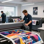 Innovative Poster Printer Machines in a modern workspace with vibrant designs.