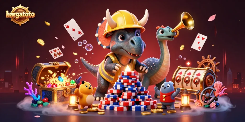 Engage with hargatoto as a winning triceratops builds poker chip pyramids!