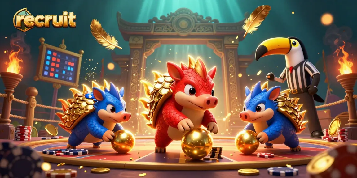 Recruit and enjoy thrilling casino fun with pangolins rolling golden balls and poker chips.