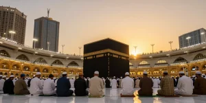 "Experience Umroh Ramadhan: a journey of faith and devotion during the holy month, with vibrant pilgrims, spiritual atmosphere, and stunning Makkah scenery."