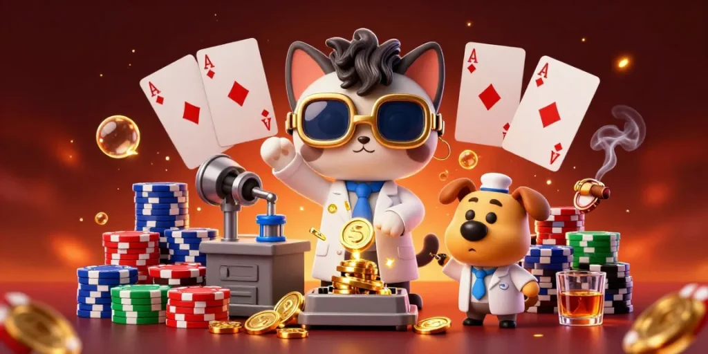 rasa4d menampilkan kucing ilmuwan gila dan anjing asisten di kasino yang penuh chip dan kartu