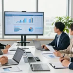 A diverse team collaborating in audit firms in UAE, reviewing financial data in a modern office.